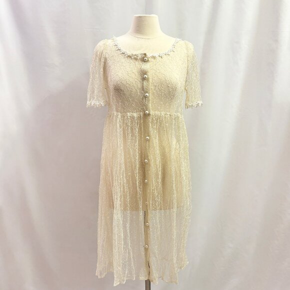 Dresses & Skirts - Ivory lace sheer button-up midi dress - fits like a Medium/Large